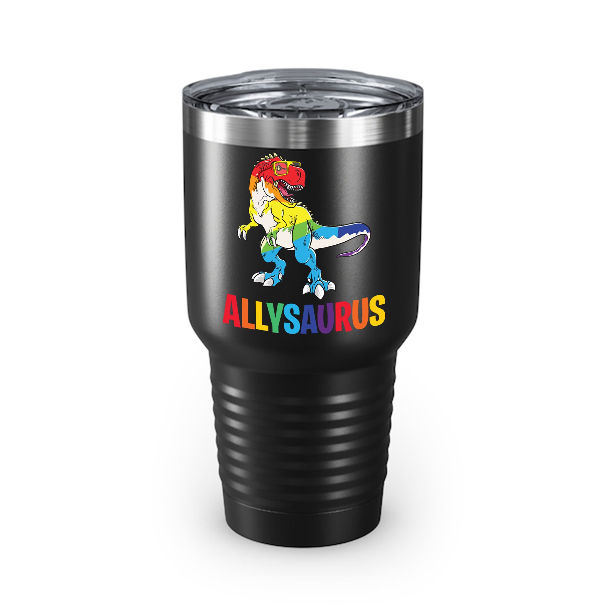 Discover Allysaurus Dinosaur In Rainbow Flag For Ally LGBT Ringneck Tumbler