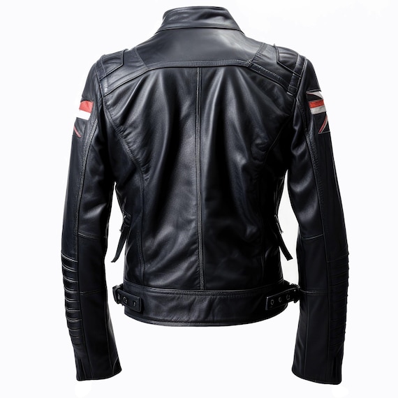 Men Union Jack Leather Jacket Casual Motorcycle Sheepskin Coat