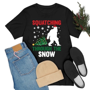 Squatching Through The Snow Funny Bigfoot Christmas Sasquatch T-Shirt