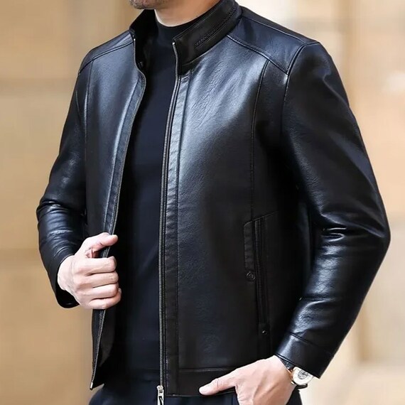 Men Velvet Fur Integrated Sheepskin Jacket Coat Standing Collar