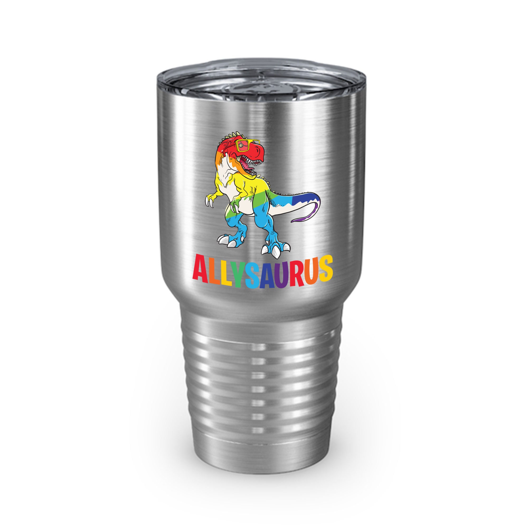 Discover Allysaurus Dinosaur In Rainbow Flag For Ally LGBT Ringneck Tumbler