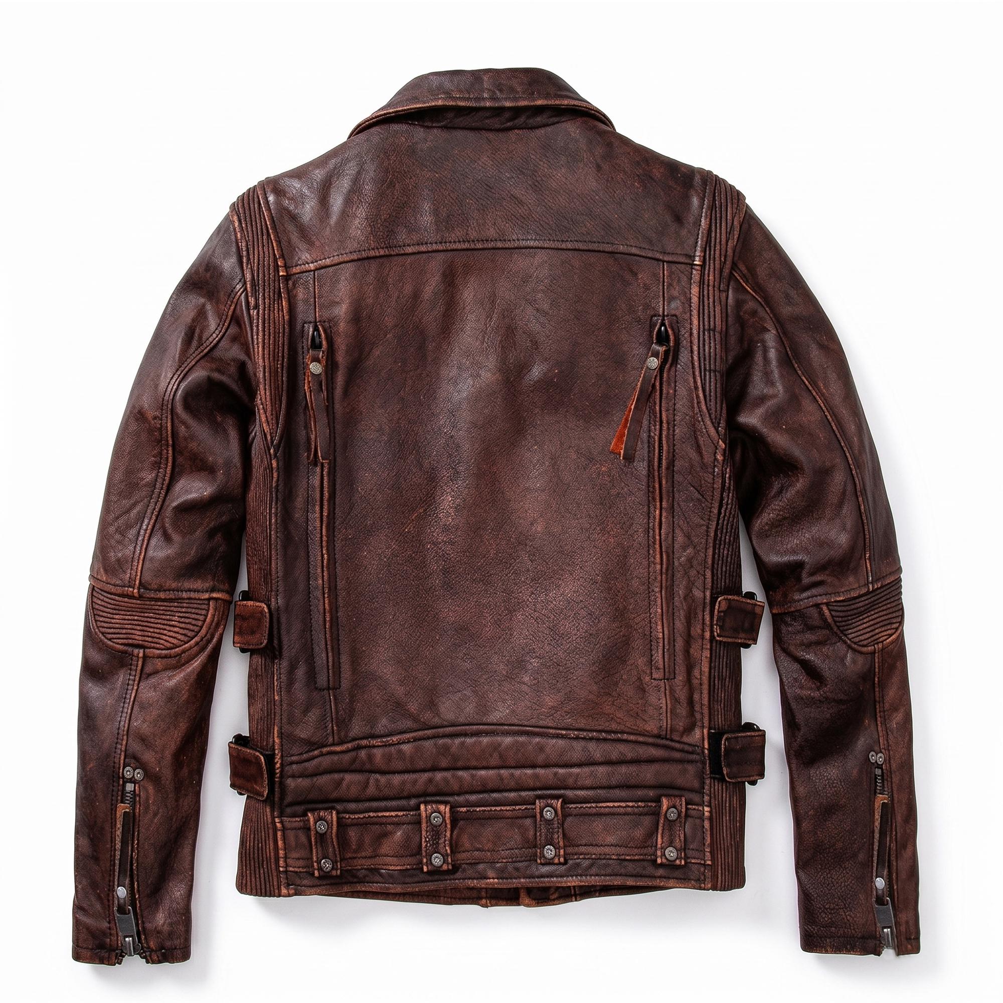 Mens Motorcycle Vintage Brown Leather Jacket Natural Zipper Coat
