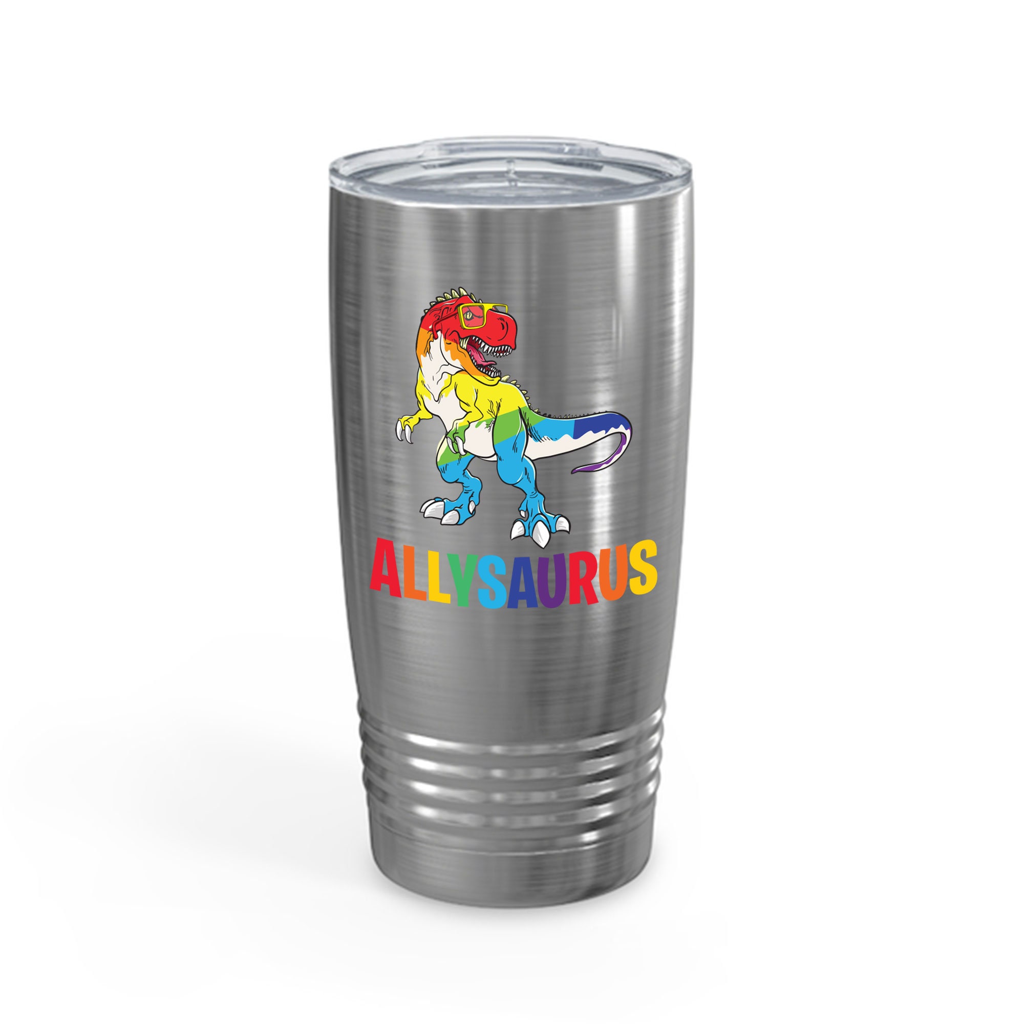 Discover Allysaurus Dinosaur In Rainbow Flag For Ally LGBT Ringneck Tumbler