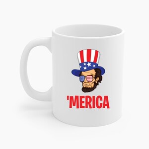 Caneca de café Lincoln 4 de julho Dia da Independência dos Estados Unidos Bandeira americana para meninos e crianças Homens Viajantes