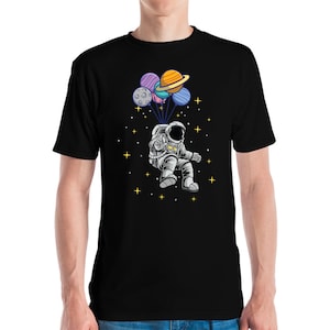 Funny Balloon Spaceman Astronaut Planet Sky Moon Stars T-Shirt Uomini Donne
