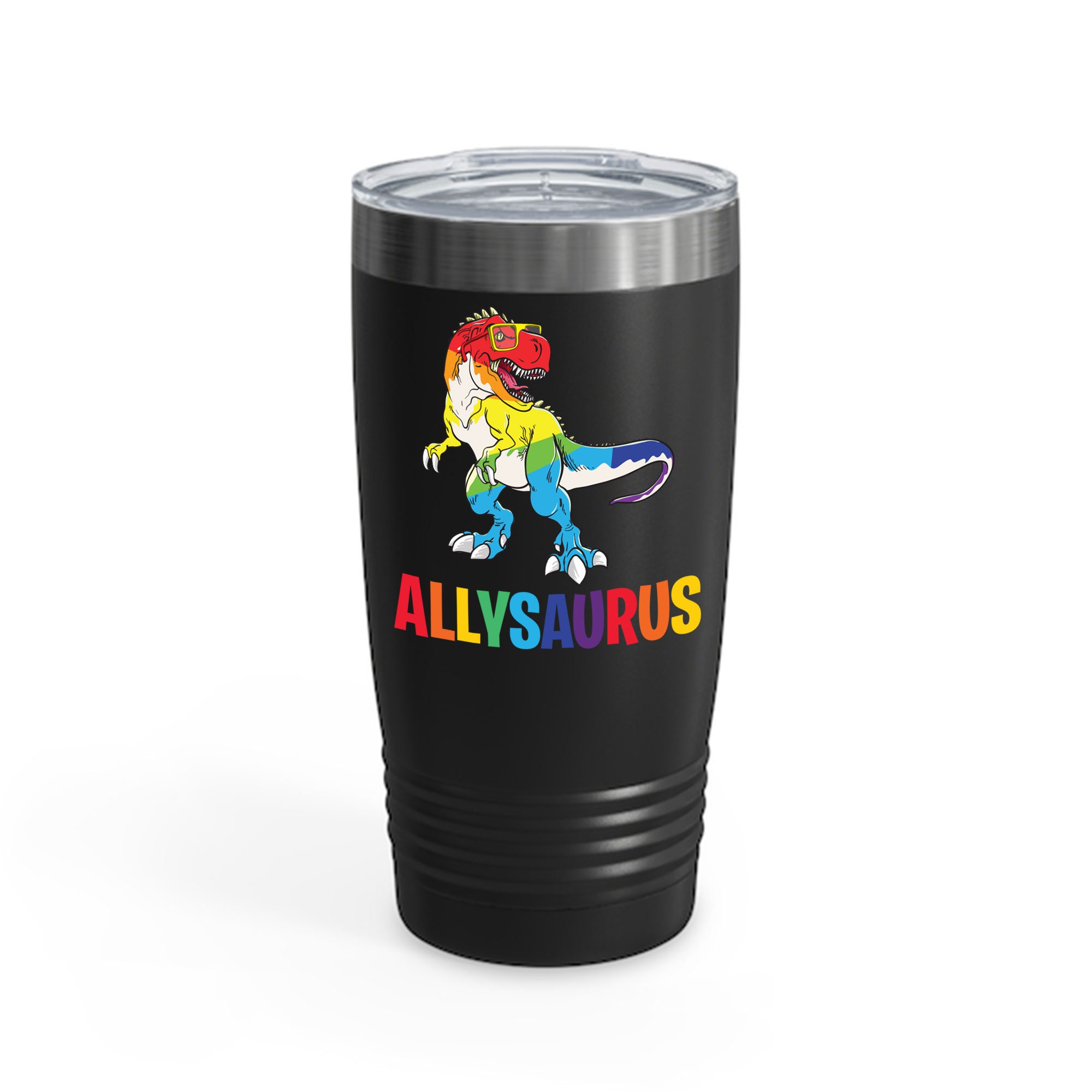 Discover Allysaurus Dinosaur In Rainbow Flag For Ally LGBT Ringneck Tumbler