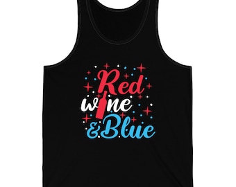 Camiseta engraçada vermelha, branca e azul vinho 4 de julho, regata para beber para mulheres