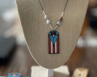 Original drawing. Wood laser cut. Puerta de San Juan (one of them) pendant, handpainted, lightweight, adjustable