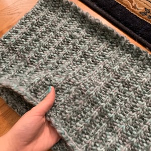 Blue Gray hand knit infinity scarf