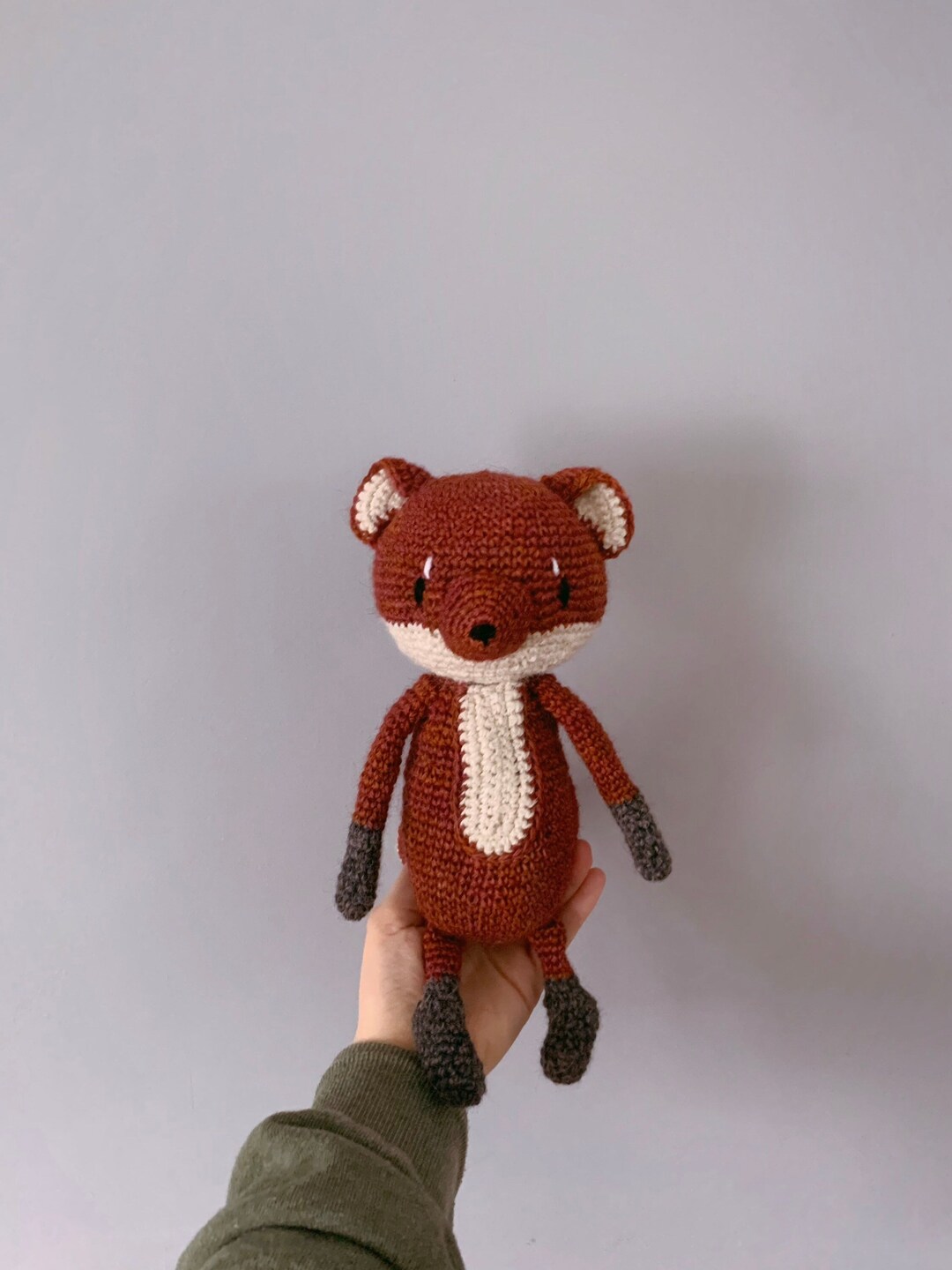 Red Fox Amigurumi Stuffed Animal Handmade Crocheted Wool Alpaca Fiber