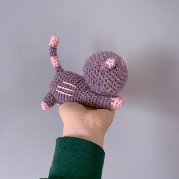 Purple Pink Kitty Cat Plushie Amigurumi Crocheted Stuffed Animal Hanmade Plush Space Cat Alien Acyrlic Yarn