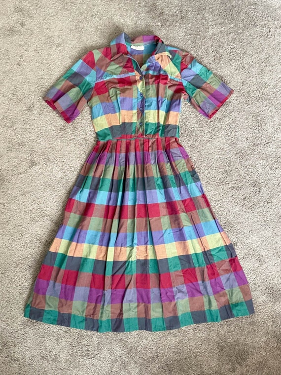 Multicolor Checkered Patterned 1960's 1970's Style