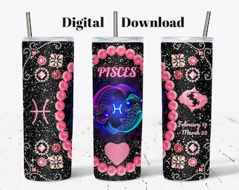 Pisces Zodiac Tumbler Wrap: 20 oz Skinny Tumbler Sublimation (PNG Digital Download)