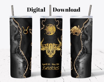 Taurus Zodiac Tumbler Design: 20 oz Skinny Sublimation (PNG Digital Download)