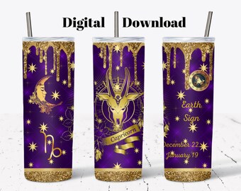 Capricorn Zodiac Tumbler Wrap: 20oz Skinny Tumbler Sublimation (PNG Digital Download)