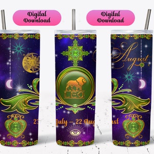 20 oz Leo Zodiac Tumbler Wrap, Skinny Straight Wall, Sublimation Tumbler Wrap, Heat Transfer, Ready To Press, Astrology Sign Tumbler, PNG