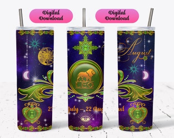 Envoltura para vaso de 20 oz del zodiaco Leo: Signo astrológico, transferencia térmica (PNG)
