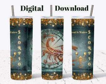 Scorpio Zodiac Tumbler Wrap Tumbler Wrap 20 oz Skinny Horoscope Tumbler Sublimation Transfer Tumbler Sublimation Design Straight tumbler