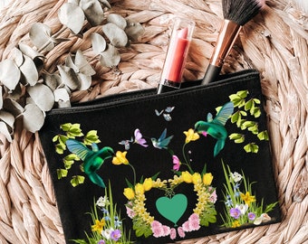 Hummingbird Floral Makeup Bag Sublimation Design (PNG)