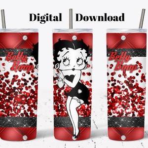 Betty Boop Red Quilt 20 Oz Tumbler Straight Wall Sublimation Design PNG Heat Transfer Ready To Press Tumbler Wrap Sublimation