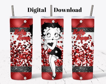Betty Boop Red Quilt 20 Oz Tumbler Sublimation Design (PNG Digital Download)