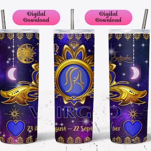 Virgo Zodiac Tumbler, 20oz Skinny Straight Design Wrap, Sublimation Digital Designs, Astrology Tumbler, Heat Transfer, Ready To Press Wrap