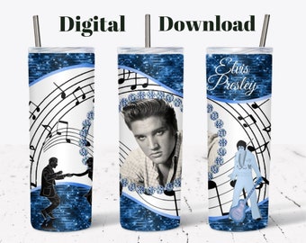 Design del bicchiere Elvis Presley: pellicola per sublimazione da 20 once (file digitale PNG)