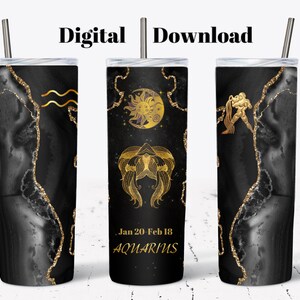 Aquarius Zodiac 20 oz Straight Skinny Tumbler Template Sublimation Design Heat Transfer Wrap Sublimation PNG Ready To Press Heat Press