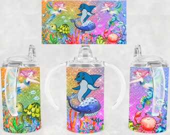 Under Sea Mermaid 12oz Sippy Cup Straight Sided Full Wrap Tumbler sublimation mermaid sublimation wrap sippuy cup tumbler kids sippy cup