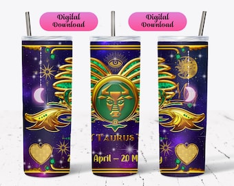 Taurus Zodiac 20 Oz Tumbler Sublimation Design (PNG Digital Download)