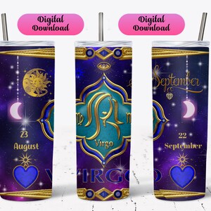 20oz Virgo Zodiac Tumbler, Skinny Straight Design Wrap, Sublimation Digital Designs, Astrology Tumbler, Heat Transfer, Ready To Press Wrap