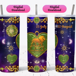 Leo Zodiac Tumbler Wrap, 20 oz Skinny Straight Wall, Sublimation Tumbler Wrap, Heat Transfer, Ready To Press, Astrology Sign Tumbler, PNG