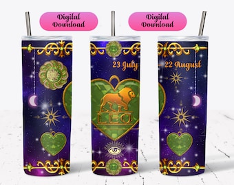 Envoltura para vaso de 20 oz del zodiaco Leo: Transferencia de calor por sublimación (descarga digital PNG)