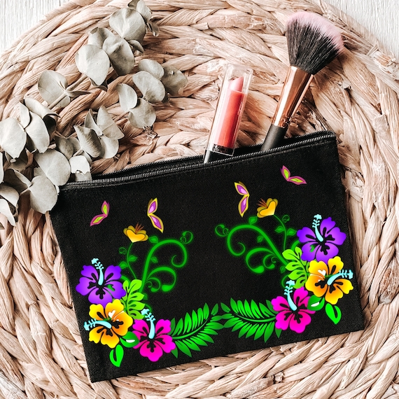 Butterfly Flowers Makeup Bag Sublimation Design (PNG)