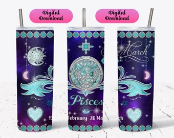 Pisces Zodiac Tumbler Wrap: 20 oz Skinny Sublimation (Digital Download)