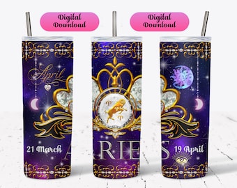 Aries Zodiac Tumbler Sublimation Design: 20oz Skinny Tumbler (PNG)