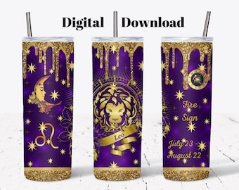 Leo Zodiac 20oz Tumbler Wrap: Sublimation PNG (Digital Download)