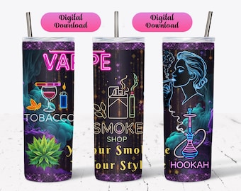 Smoke Shop Tumbler Wrap, 20 oz Straight Tumbler Sublimation Design, Tobacco, Vape, Hookah, Digital Download, PNG, Full Wrap