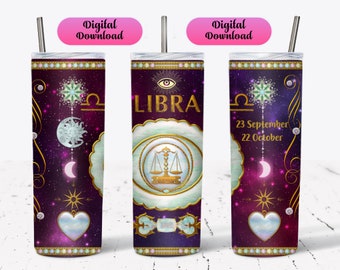 Libra Zodiac 20 Oz Tumbler Sublimation Wrap (PNG Digital Download)