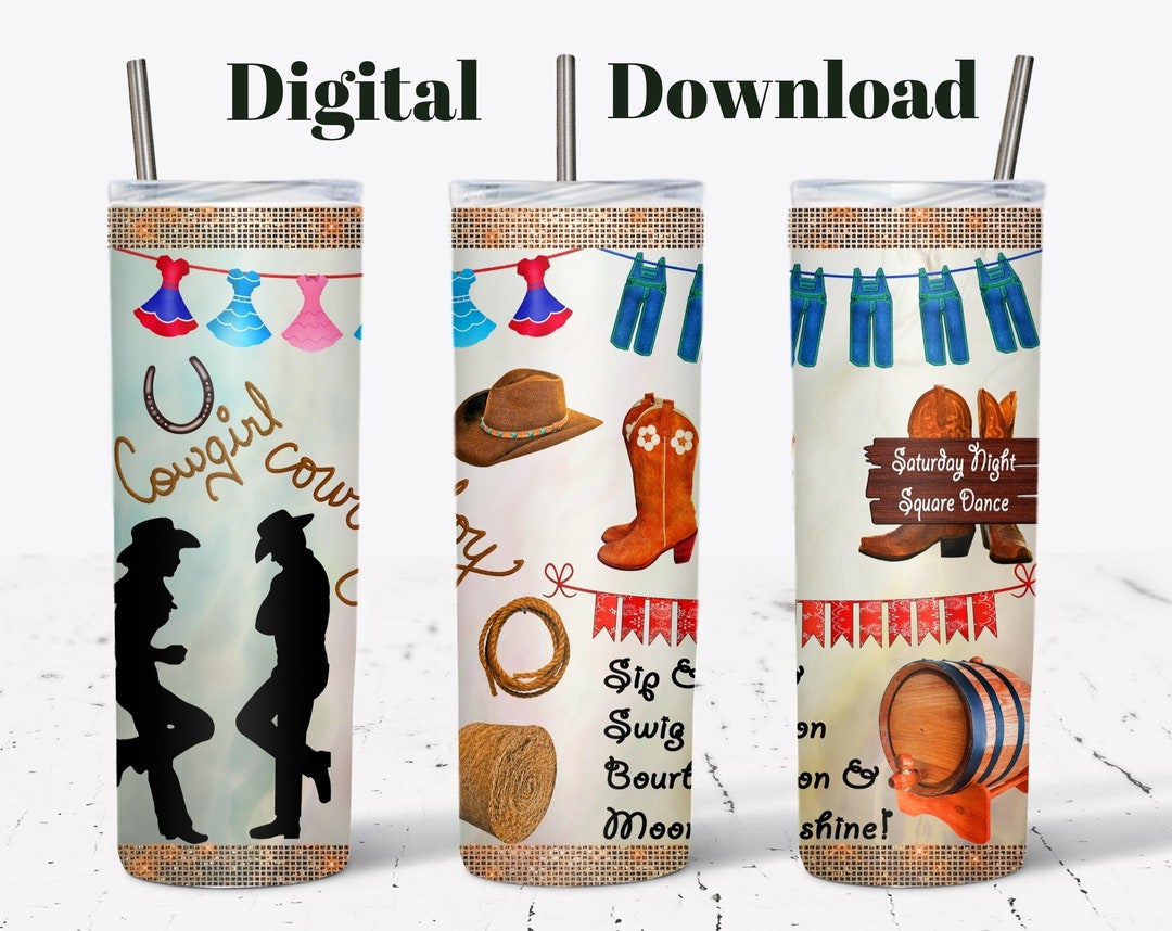 Cowboy Cowgirl 20 Oz Skinny Tumbler Straight Wall Tumbler Sublimation ...