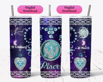Pisces Zodiac Tumbler Wrap: 20oz Skinny Tumbler Sublimation (PNG Digital Download)