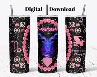 Capricorn Zodiac Tumbler: 20 oz Skinny Sublimation Design (Digital Download)