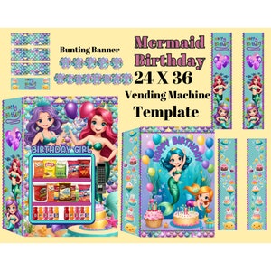 Mermaid Birthday Vending Machine Template: DIY Party Decor (Digital Download)