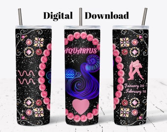 Aquarius Zodiac 20oz Tumbler Sublimation Design (Digital Download)