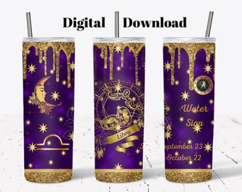 Libra Zodiac Tumbler Wrap: 20 oz Skinny Tumbler Design (PNG Digital Download)