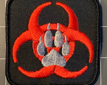 Paw Print Biohazard Embroidered Patch, Dog Harness Patch