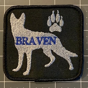 German Shepherd patch, black German Shepherd patch, custom name patch. Iron on / sow on