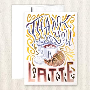 Thank You Card, Creative Cute Greeting Card, Funny Card, Coffee Lover Croissant Thank You Card - Gold Foil Thank You Card