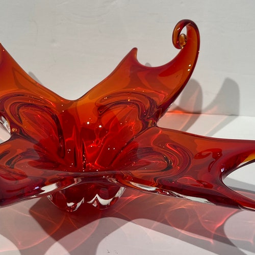 Lorraine glass Red art glass dish platter shops with curls Chalet era
