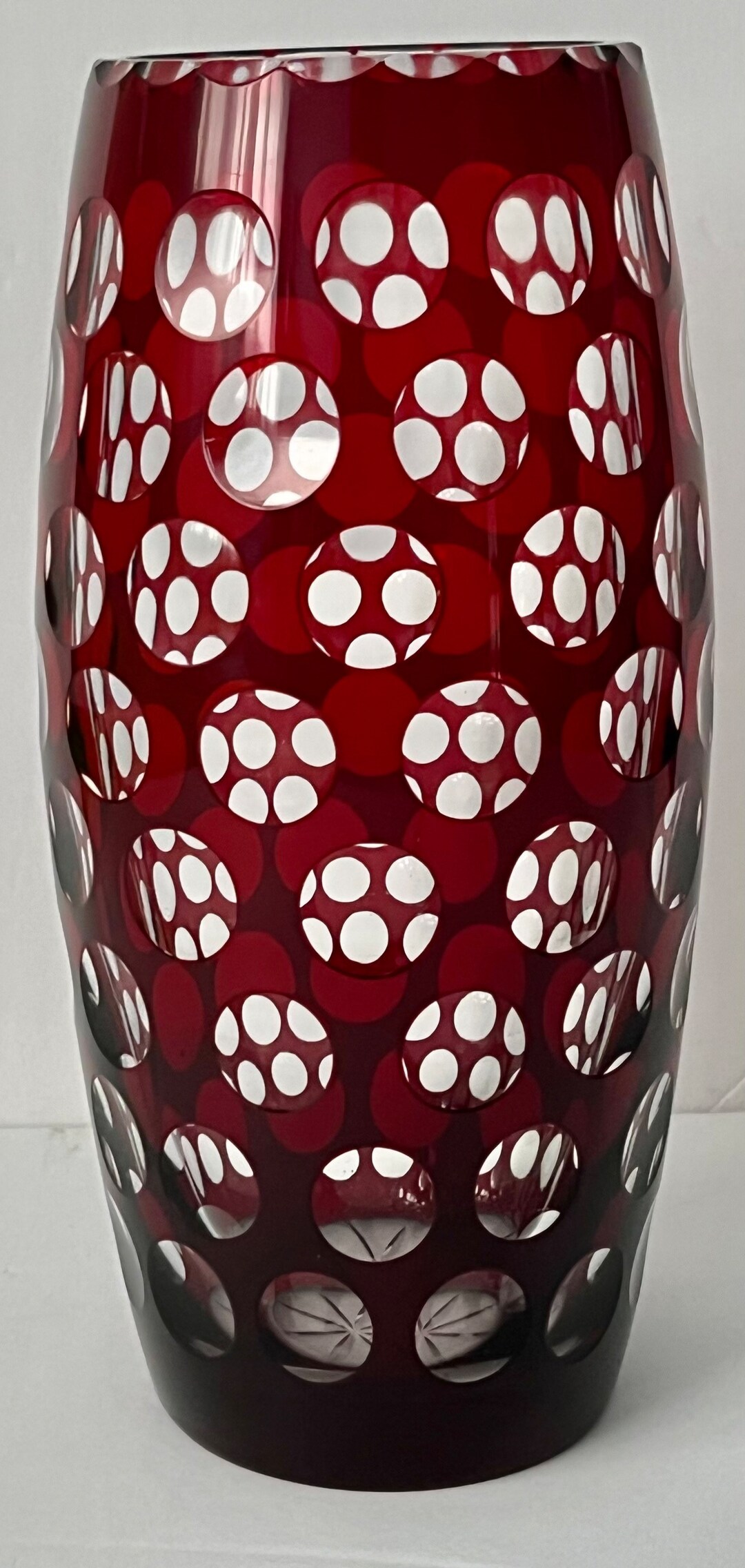 Bohemian Ruby Red Cut to Clear Vase Art Glass Vintage Crystal Etsy